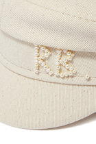 Pearl-Embellished Baker Boy Cap